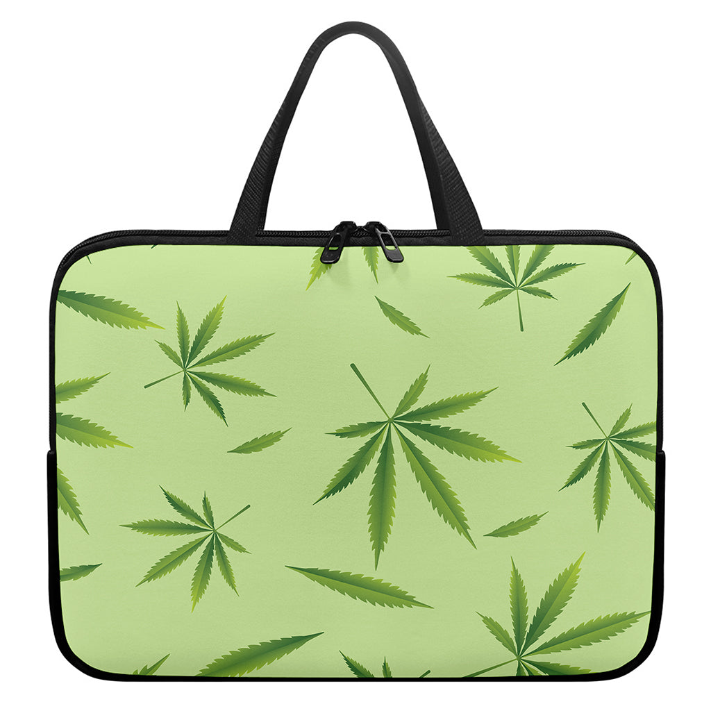 Green Hemp Leaves Pattern Print Laptop Sleeve With Handle