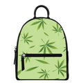 Green Hemp Leaves Pattern Print Leather Backpack