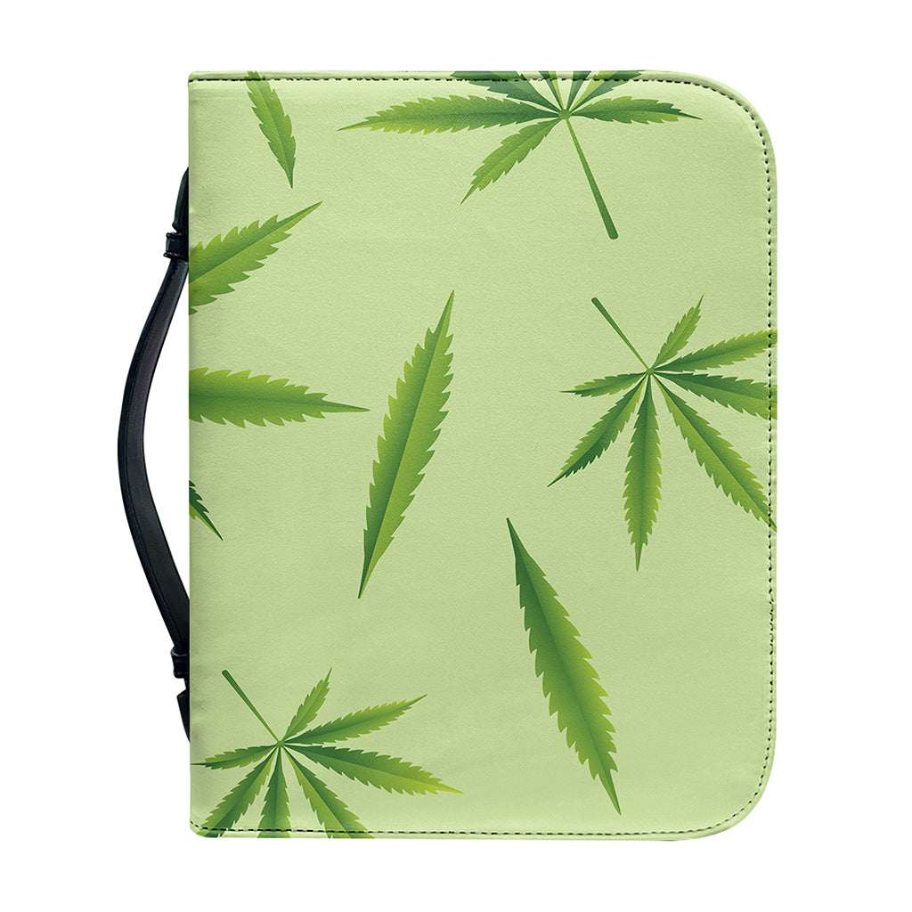 Green Hemp Leaves Pattern Print Leather Bible Cover