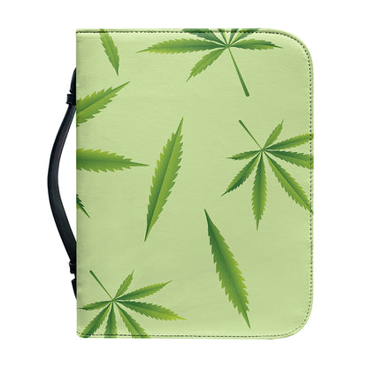 Green Hemp Leaves Pattern Print Leather Bible Cover