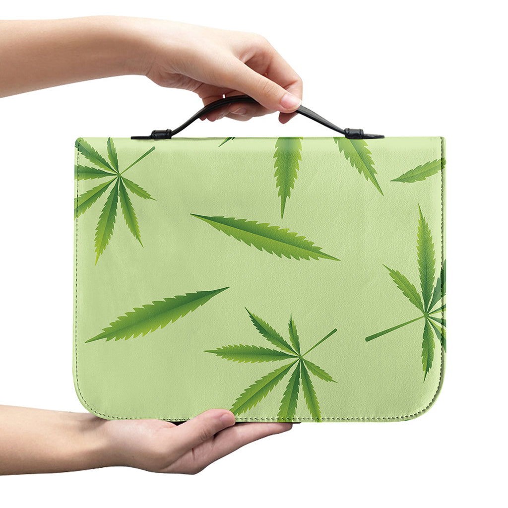 Green Hemp Leaves Pattern Print Leather Bible Cover