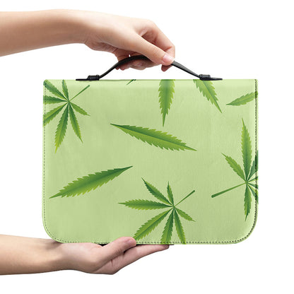 Green Hemp Leaves Pattern Print Leather Bible Cover