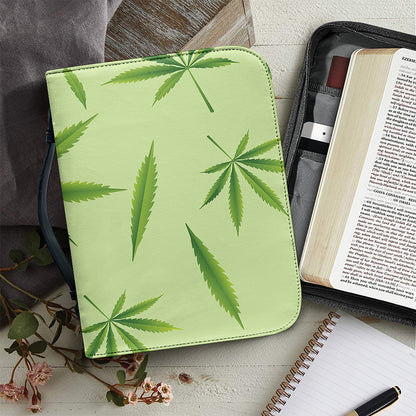 Green Hemp Leaves Pattern Print Leather Bible Cover