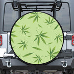 Green Hemp Leaves Pattern Print Leather Spare Tire Cover