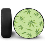 Green Hemp Leaves Pattern Print Leather Spare Tire Cover