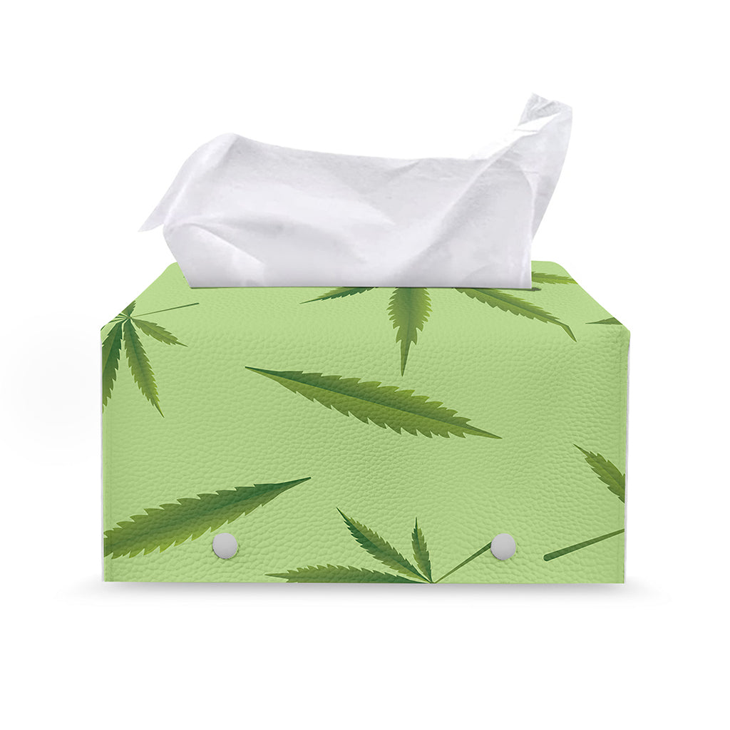 Green Hemp Leaves Pattern Print Leather Tissue Box Cover