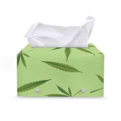 Green Hemp Leaves Pattern Print Leather Tissue Box Cover