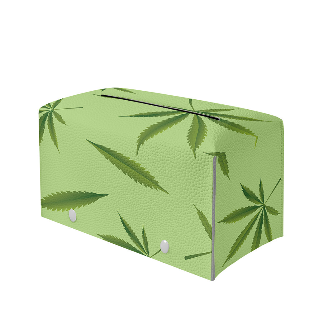 Green Hemp Leaves Pattern Print Leather Tissue Box Cover