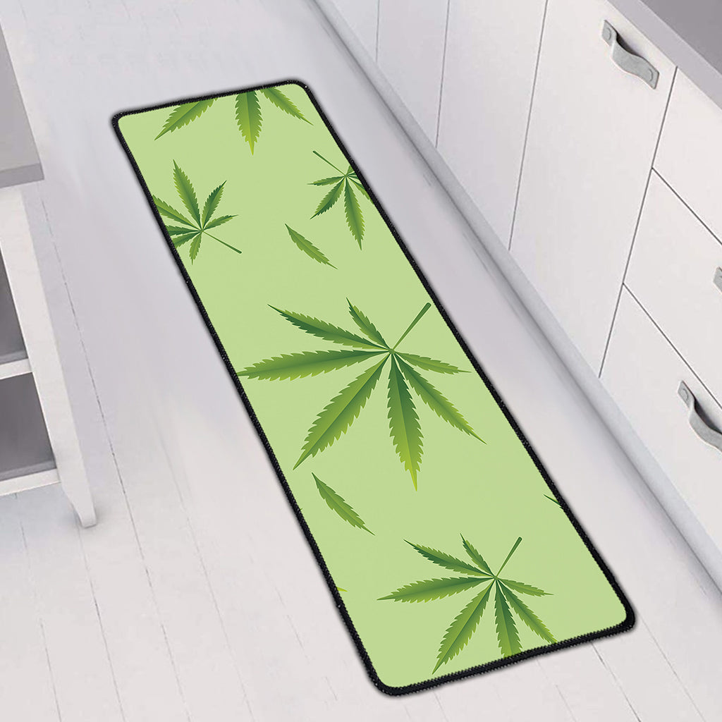 Green Hemp Leaves Pattern Print Long Kitchen Mat
