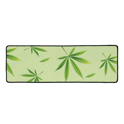 Green Hemp Leaves Pattern Print Long Kitchen Mat