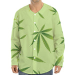Green Hemp Leaves Pattern Print Long Sleeve Baseball Jersey