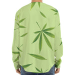Green Hemp Leaves Pattern Print Long Sleeve Baseball Jersey
