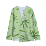 Green Hemp Leaves Pattern Print Long Sleeve Short Coat