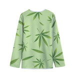 Green Hemp Leaves Pattern Print Long Sleeve Short Coat