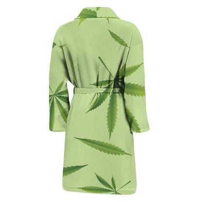 Green Hemp Leaves Pattern Print Men's Bathrobe