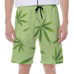 Green Hemp Leaves Pattern Print Men's Beach Shorts