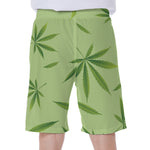 Green Hemp Leaves Pattern Print Men's Beach Shorts
