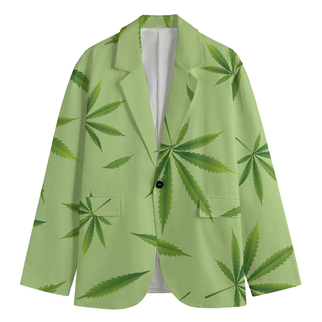 Green Hemp Leaves Pattern Print Men's Blazer