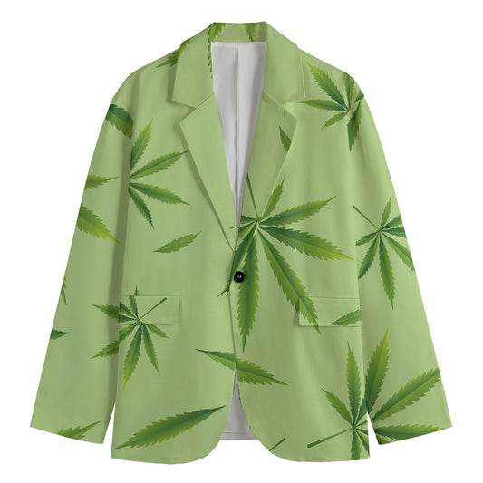 Green Hemp Leaves Pattern Print Men's Blazer
