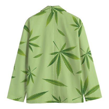 Green Hemp Leaves Pattern Print Men's Blazer