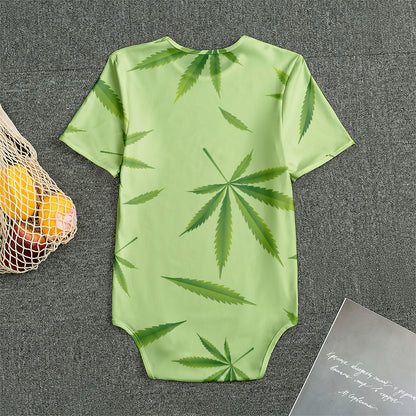 Green Hemp Leaves Pattern Print Men's Bodysuit