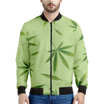 Green Hemp Leaves Pattern Print Men's Bomber Jacket