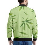 Green Hemp Leaves Pattern Print Men's Bomber Jacket