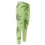 Green Hemp Leaves Pattern Print Men's Compression Pants