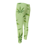 Green Hemp Leaves Pattern Print Men's Compression Pants