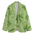 Green Hemp Leaves Pattern Print Men's Cotton Blazer