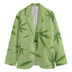 Green Hemp Leaves Pattern Print Men's Cotton Blazer