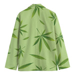 Green Hemp Leaves Pattern Print Men's Cotton Blazer