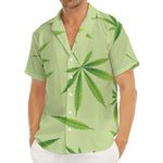 Green Hemp Leaves Pattern Print Men's Deep V-Neck Shirt