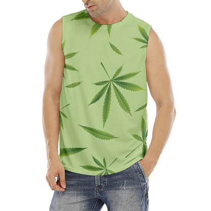 Green Hemp Leaves Pattern Print Men's Fitness Tank Top