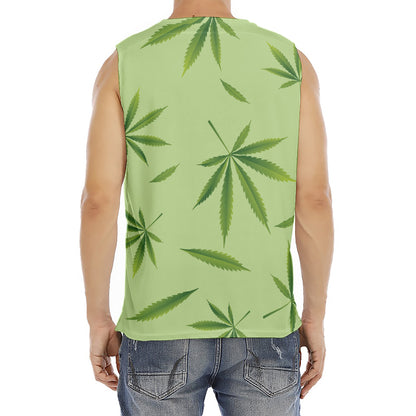 Green Hemp Leaves Pattern Print Men's Fitness Tank Top