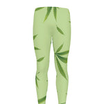 Green Hemp Leaves Pattern Print Men's leggings