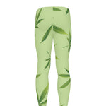 Green Hemp Leaves Pattern Print Men's leggings