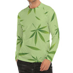 Green Hemp Leaves Pattern Print Men's Long Sleeve Rash Guard