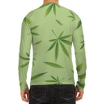 Green Hemp Leaves Pattern Print Men's Long Sleeve Rash Guard