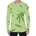 Green Hemp Leaves Pattern Print Men's Long Sleeve T-Shirt