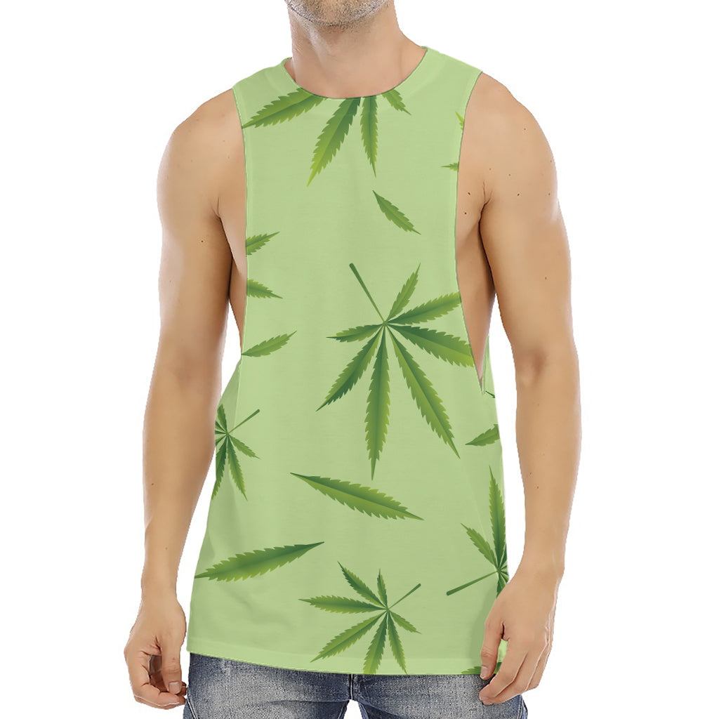 Green Hemp Leaves Pattern Print Men's Muscle Tank Top