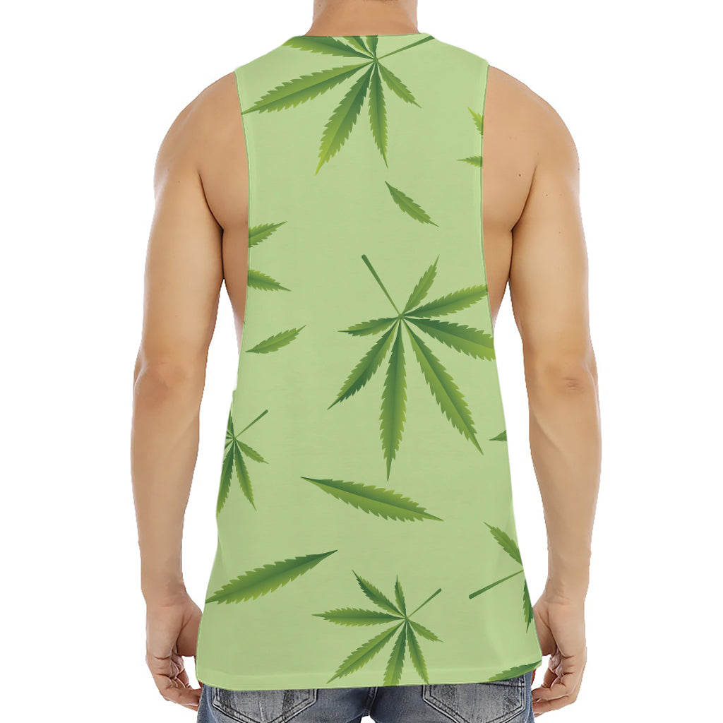 Green Hemp Leaves Pattern Print Men's Muscle Tank Top