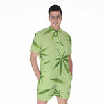 Green Hemp Leaves Pattern Print Men's Rompers