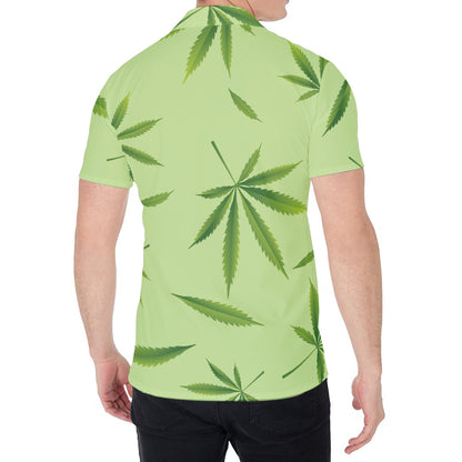 Green Hemp Leaves Pattern Print Men's Shirt