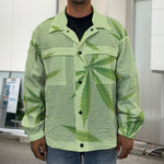 Green Hemp Leaves Pattern Print Men's Shirt Jacket