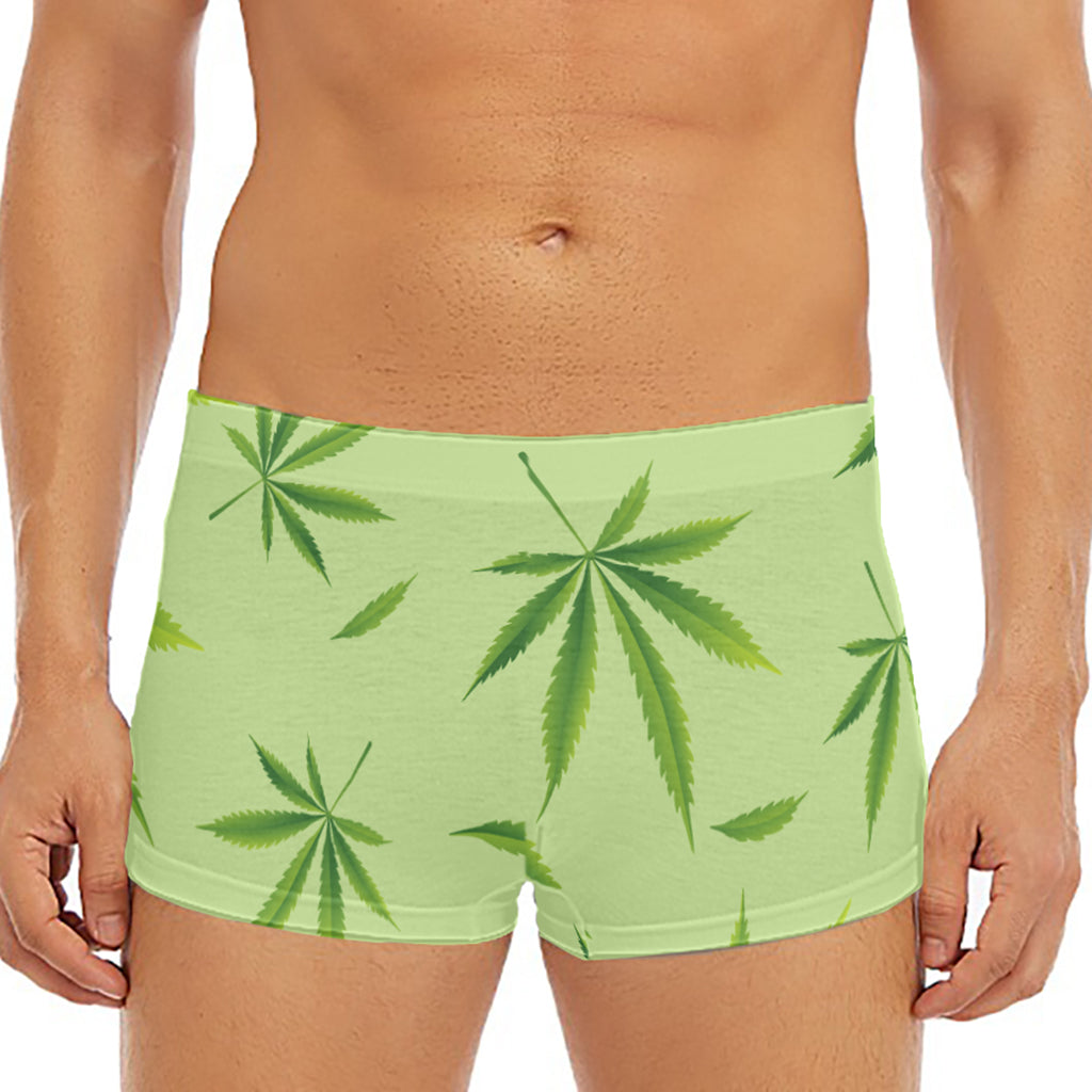 Green Hemp Leaves Pattern Print Men's Short Boxer Briefs
