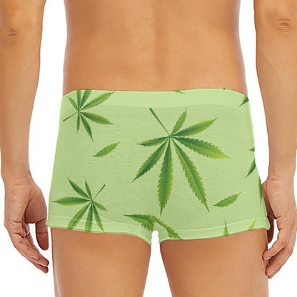 Green Hemp Leaves Pattern Print Men's Short Boxer Briefs