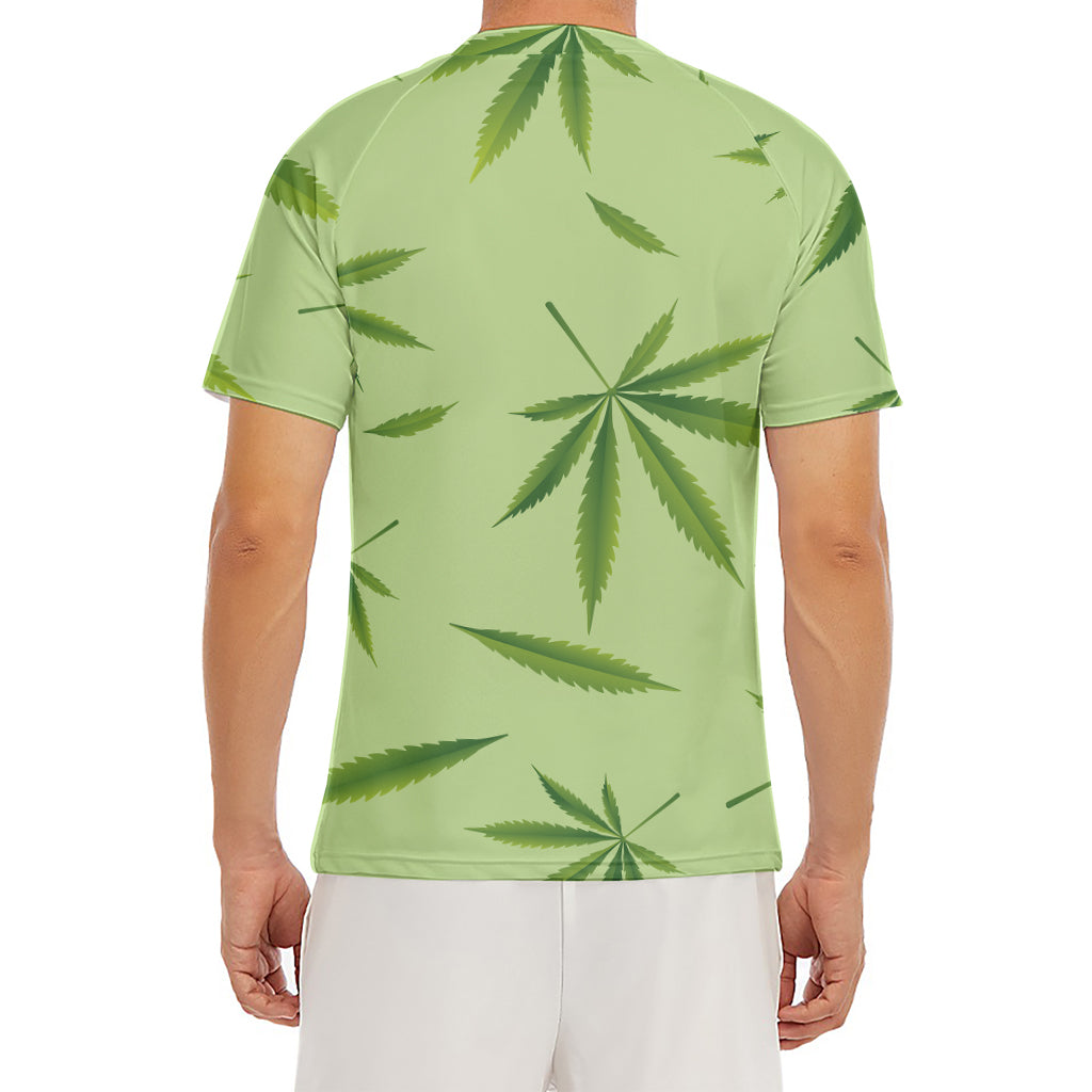 Green Hemp Leaves Pattern Print Men's Short Sleeve Rash Guard