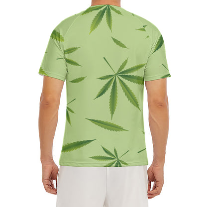 Green Hemp Leaves Pattern Print Men's Short Sleeve Rash Guard
