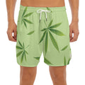 Green Hemp Leaves Pattern Print Men's Split Running Shorts